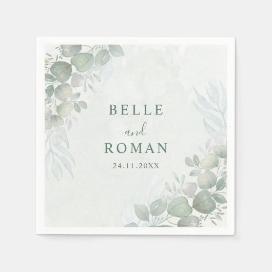 Grüne Eukalyptus-Hochzeit Serviette (Vorderseite)