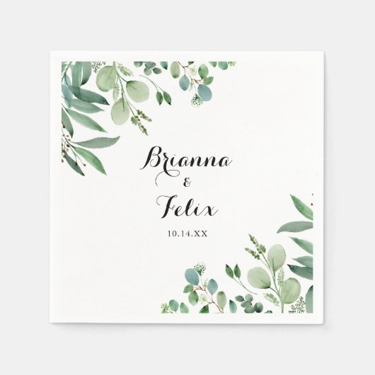 Grüne Eukalyptus-Hochzeit Serviette (Vorderseite)