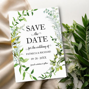 Grüne Eukalyptus-Hochzeit Termin vormerken Einladung