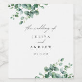 Grüne Eukalyptus-Hochzeit Weinetikett (Einzelnes Label)