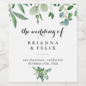 Grüne Eukalyptus-Hochzeit Weinetikett (Einzelnes Label)