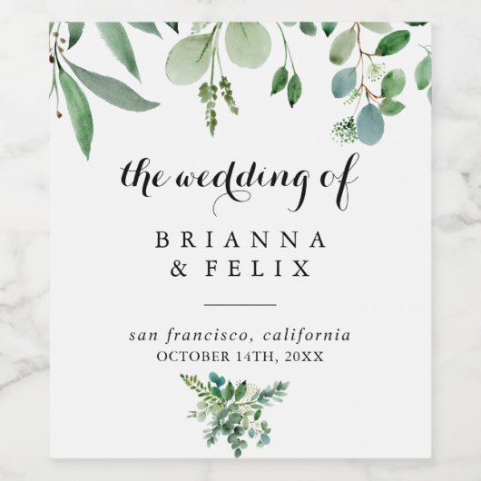 Grüne Eukalyptus-Hochzeit Weinetikett (Einzelnes Label)