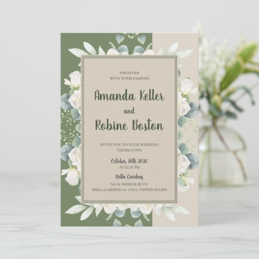 Grüne Eukalyptus-Hochzeitseinladung Einladung (Stehend Vorderseite)