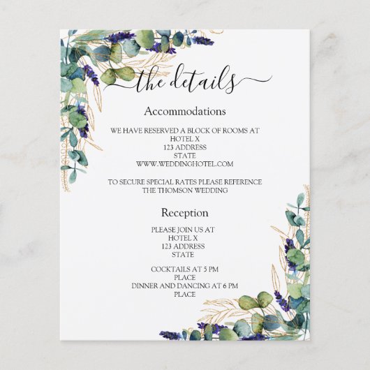 Grüne Eukalyptus Hochzeitsprogramm Details Haushal (Vorne)