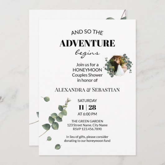 Grüne Eukalyptus Honeymoon Dusche Einladung (Vorne/Hinten)