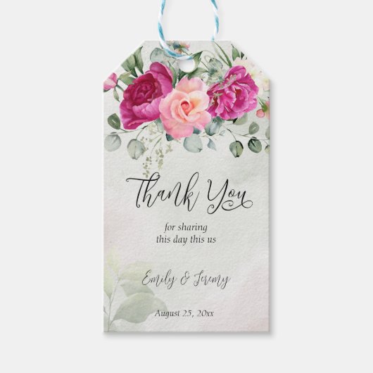 Grüne Eukalyptus magenta peony Rose bevorzugen Geschenkanhänger (Vorderseite)