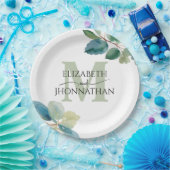 Grüne Eukalyptus mit Monogramm Hochzeit Pappteller (Party)