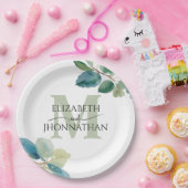 Grüne Eukalyptus mit Monogramm Hochzeit Pappteller (Party)