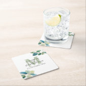 Grüne Eukalyptus mit Monogramm Hochzeit Rechteckiger Pappuntersetzer (Vor Ort)