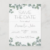 Grüne Eukalyptus Moderne Vegetation Save the Date Postkarte (Vorderseite)