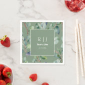 Grüne Eukalyptus Monogram Hochzeit Serviette (Beispiel)