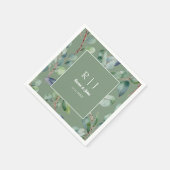 Grüne Eukalyptus Monogram Hochzeit Serviette (Ecke)