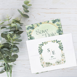 Grüne Eukalyptus-Monogramm Botanische Hochzeit Quadratischer Aufkleber