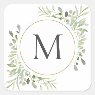 Grüne Eukalyptus-Monogramm-Foliage Quadratischer Aufkleber