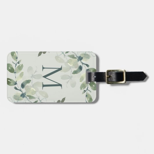Grüne Eukalyptus Monogramm Gepäckanhänger (Vorderseite horizontal)