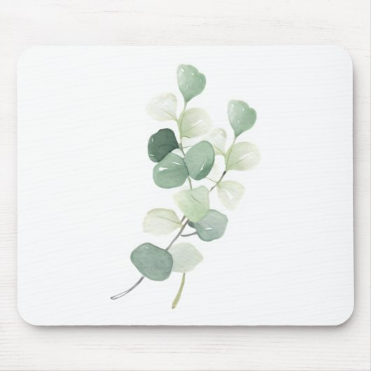 Grüne Eukalyptus-Pastell-Blätter Bettwäsche Mousepad (Vorne)