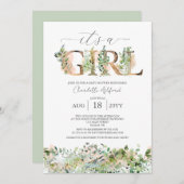 Grüne Eukalyptus Pink Es ist eine Girl Baby Dusche Einladung (Vorne/Hinten)