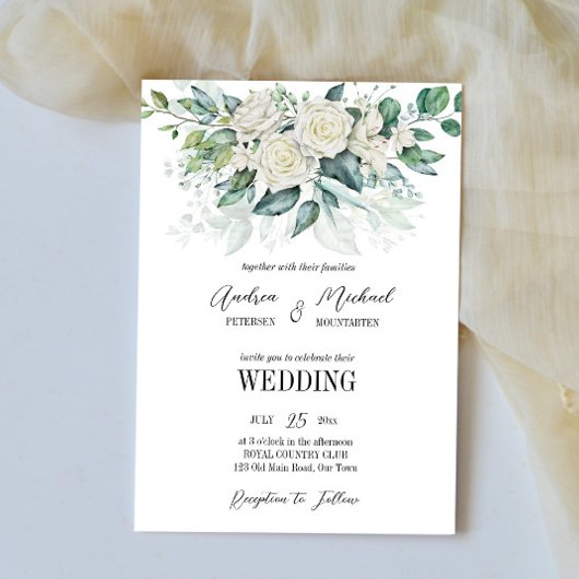 Grüne Eukalyptus Rosen Einladung zur Hochzeit