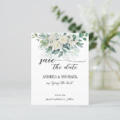 Grüne Eukalyptus-Rosen Save the Date (Stehend Vorderseite)