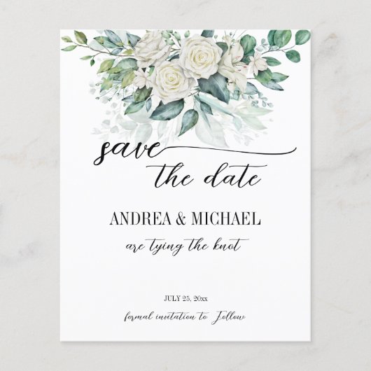 Grüne Eukalyptus-Rosen Save the Date (Vorderseite)