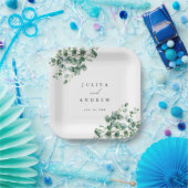 Grüne Eukalyptus-Schrift Hochzeit Pappteller (Party)