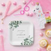 Grüne Eukalyptus-Schrift Hochzeit Pappteller (Party)