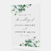 Grüne Eukalyptus-Schrift Hochzeitsempfang Acrylschild (Winkel)