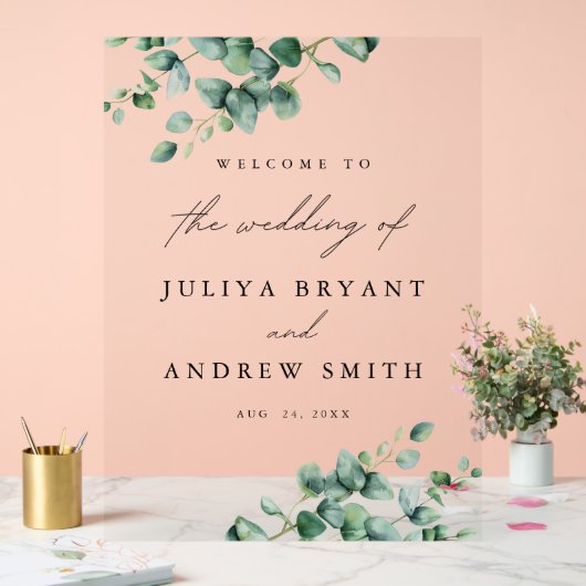 Grüne Eukalyptus-Schrift Hochzeitsempfang Acrylschild (Hochzeit)