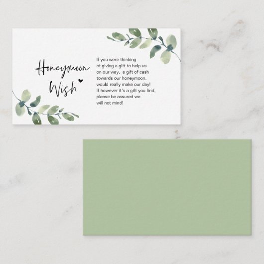Grüne Eukalyptus, Schwarze Tinte, Flitterwochen Begleitkarte (Vorne/Hinten)