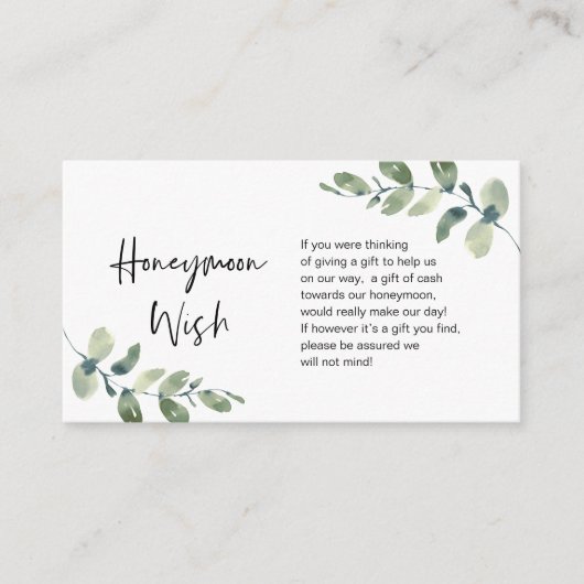 Grüne Eukalyptus, Schwarze Tinte, Flitterwochen Wi Begleitkarte (Vorderseite)