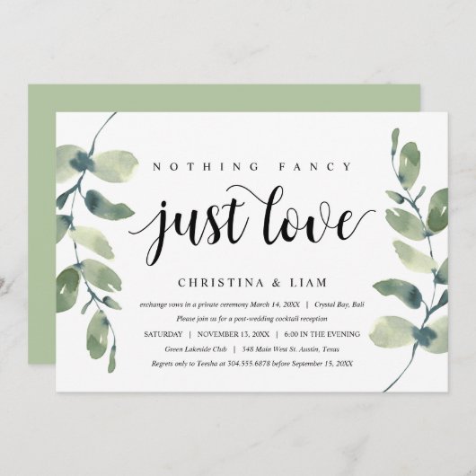 Grüne Eukalyptus, schwarzer Tinte, Hochzeitsfeier Einladung (Vorne/Hinten)