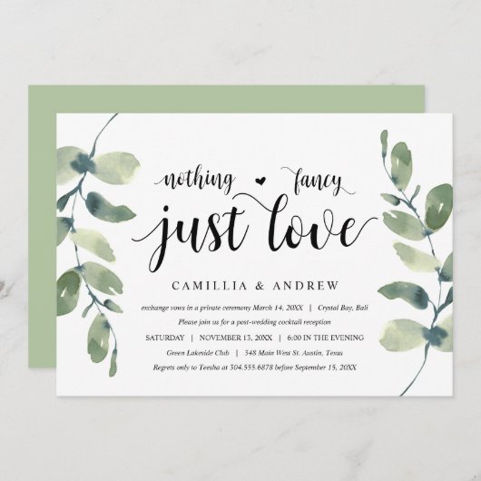 Grüne Eukalyptus, schwarzer Tinte, Hochzeitsfeier Einladung (Vorne/Hinten)