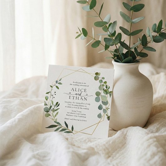 Grüne Eukalyptus-Script-Hochzeit Einladung