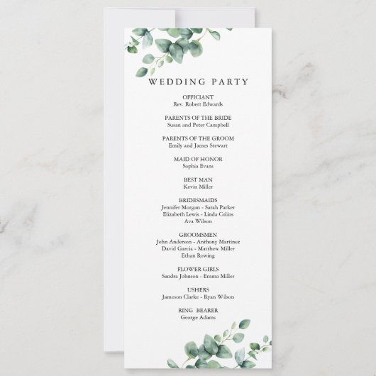 Grüne Eukalyptus-Skript-Hochzeitskarte (Rückseite)