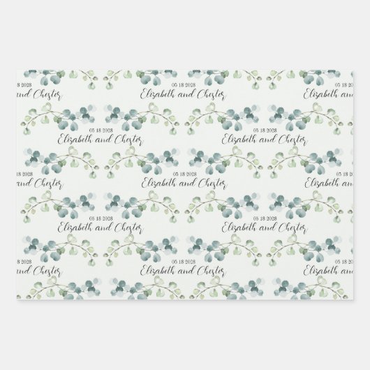 Grüne Eukalyptus Sprig Wedding Branding Geschenkpapier Set (Vorderseite 2)