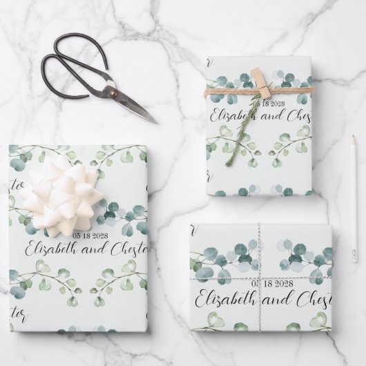Grüne Eukalyptus Sprig Wedding Branding Geschenkpapier Set (Vorderseite)