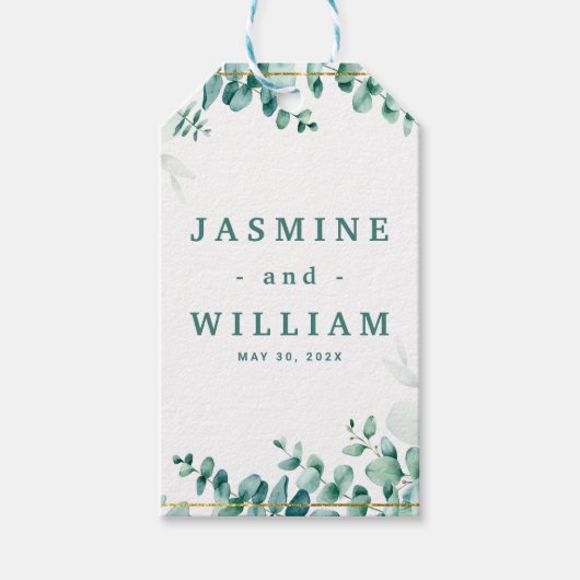 Grüne Eukalyptus Square RahmenWedding Geschenkanhänger (Vorderseite)