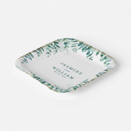 Grüne Eukalyptus Square RahmenWedding Pappteller (Gewinkelt)
