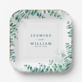 Grüne Eukalyptus Square RahmenWedding Pappteller