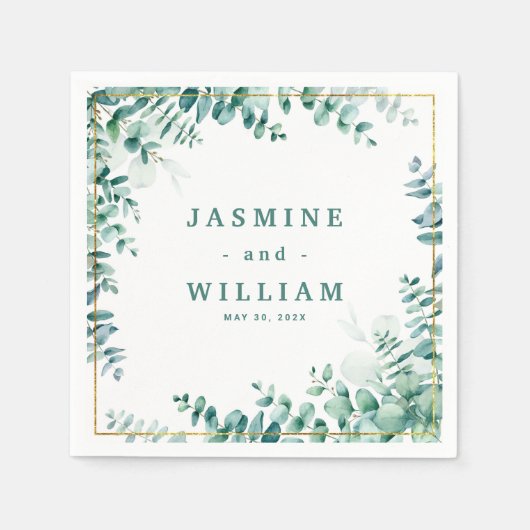 Grüne Eukalyptus Square RahmenWedding Serviette (Vorderseite)