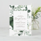 Grüne Eukalyptus Taufen Einladung (Stehend Vorderseite)