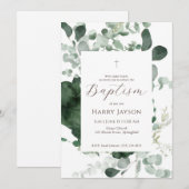Grüne Eukalyptus Taufen Einladung (Vorne/Hinten)
