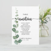 Grüne Eukalyptus-Tischnummer 19 Sitzplakette Einladung (Stehend Vorderseite)