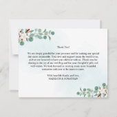 Grüne Eukalyptus- und Cotton-Blume-Hochzeit Dankeskarte (Rückseite)