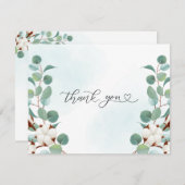 Grüne Eukalyptus- und Cotton-Blume-Hochzeit Dankeskarte (Vorne/Hinten)