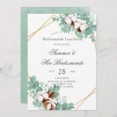 Grüne Eukalyptus- und Cotton-Bridesmaids Luncheon Einladung (Vorne/Hinten)