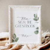 Grüne Eukalyptus Unterzeichnen des Guestbook Pedes Sockelschild