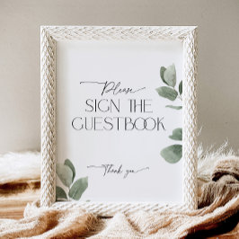 Grüne Eukalyptus Unterzeichnen des Guestbook Pedes Sockelschild