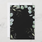 Grüne Eukalyptus verlasse elegante Schwarze Hochze Einladung (Rückseite)