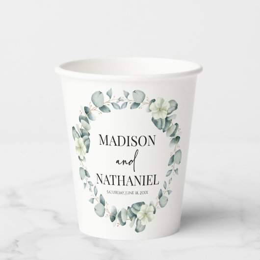 Grüne Eukalyptus Verlasse Grüne Botanische Hochzei Pappbecher (Vorderseite)